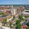 An aerial shot of the city of Ann Arbor, Michigan.