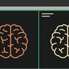 Graphic of two brain visualizations on a black computer screen. 