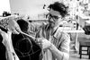 Fashion designer takes measurements on a fashion bust.
