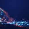 Abstract connected dots and lines. Concept of AI technology, showing motion of digital data flow.