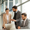 Three business people discussing