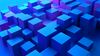 A visually striking composition of 3D blue cubes with purple lighting showcasing depth and dimension.