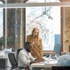 Coworkers discuss which software solution will best move their business forward.