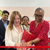 Hyland staff cuts ribbon to celebrate opening of new office in Hyderabad, India