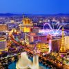 Aerial shot of Caesars Palace at night